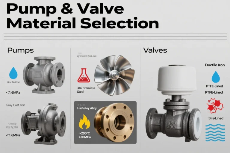 Pump material and valves material selection
